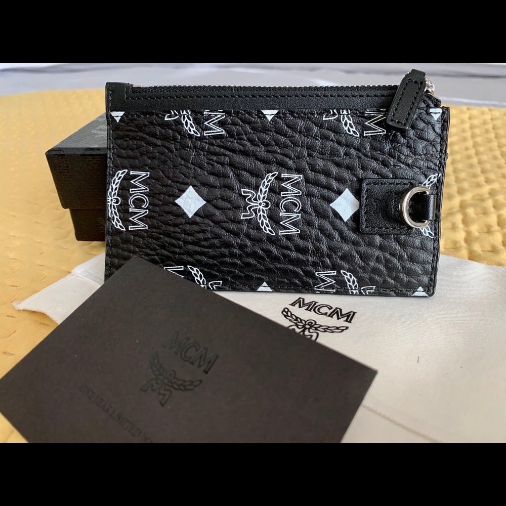 MCM Lanyard Card Holder in White Logo Visetos